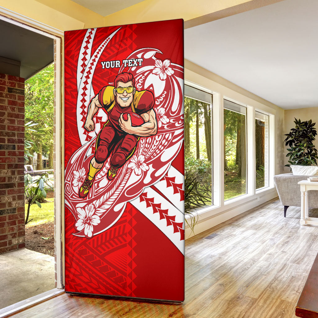 Personalized Gold Coast Suns Door Cover Polynesian Tribal Sun Mascot With Hibiscus Floral Art