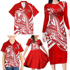 Personalized Gold Coast Suns Family Matching Long Sleeve Bodycon Dress and Hawaiian Shirt Polynesian Tribal Sun Mascot With Hibiscus Floral Art