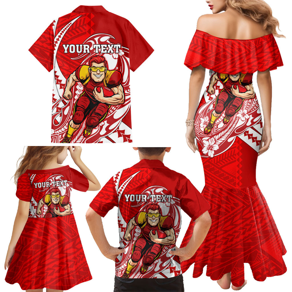 Personalized Gold Coast Suns Family Matching Mermaid Dress and Hawaiian Shirt Polynesian Tribal Sun Mascot With Hibiscus Floral Art
