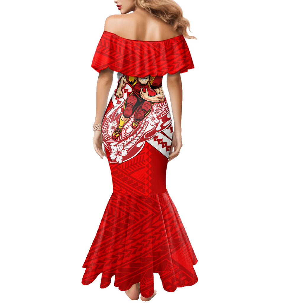 Personalized Gold Coast Suns Family Matching Mermaid Dress and Hawaiian Shirt Polynesian Tribal Sun Mascot With Hibiscus Floral Art