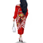 Personalized Gold Coast Suns Family Matching Off The Shoulder Long Sleeve Dress and Hawaiian Shirt Polynesian Tribal Sun Mascot With Hibiscus Floral Art