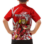 Personalized Gold Coast Suns Family Matching Off Shoulder Maxi Dress and Hawaiian Shirt Polynesian Tribal Sun Mascot With Hibiscus Floral Art
