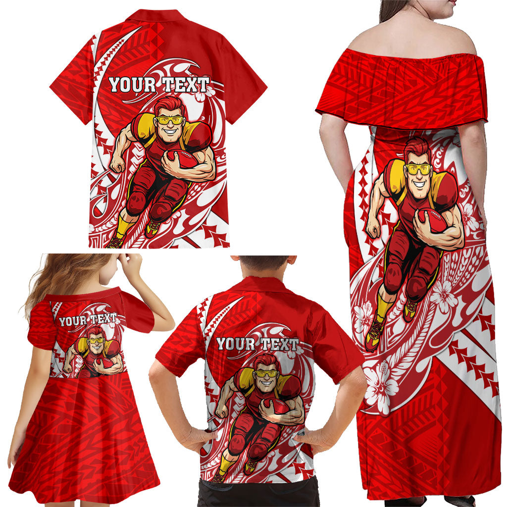 Personalized Gold Coast Suns Family Matching Off Shoulder Maxi Dress and Hawaiian Shirt Polynesian Tribal Sun Mascot With Hibiscus Floral Art