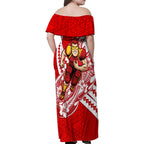 Personalized Gold Coast Suns Family Matching Off Shoulder Maxi Dress and Hawaiian Shirt Polynesian Tribal Sun Mascot With Hibiscus Floral Art