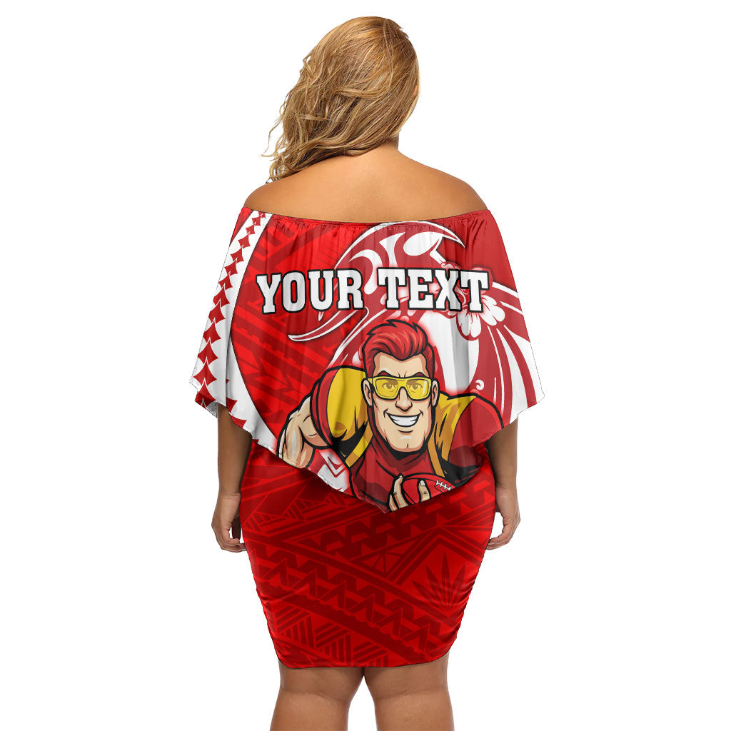 Personalized Gold Coast Suns Family Matching Off Shoulder Short Dress and Hawaiian Shirt Polynesian Tribal Sun Mascot With Hibiscus Floral Art