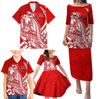 Personalized Gold Coast Suns Family Matching Puletasi and Hawaiian Shirt Polynesian Tribal Sun Mascot With Hibiscus Floral Art