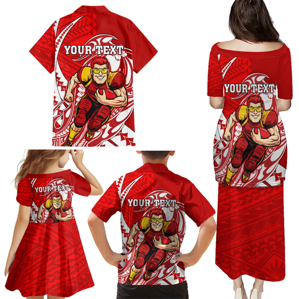 Personalized Gold Coast Suns Family Matching Puletasi and Hawaiian Shirt Polynesian Tribal Sun Mascot With Hibiscus Floral Art