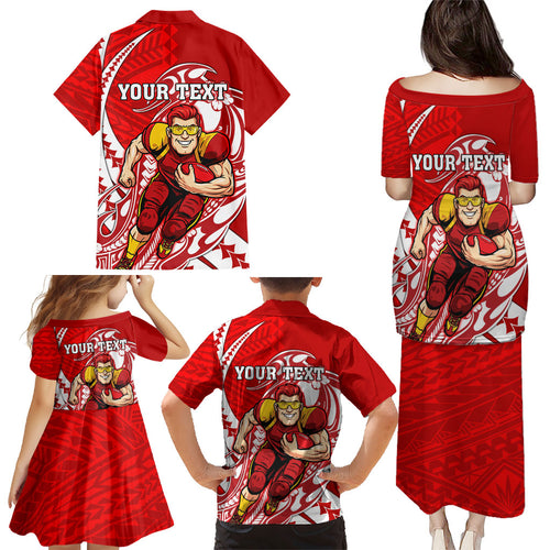 Personalized Gold Coast Suns Family Matching Puletasi and Hawaiian Shirt Polynesian Tribal Sun Mascot With Hibiscus Floral Art