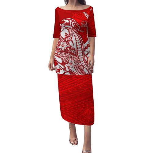 Personalized Gold Coast Suns Family Matching Puletasi and Hawaiian Shirt Polynesian Tribal Sun Mascot With Hibiscus Floral Art