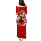 Personalized Gold Coast Suns Family Matching Puletasi and Hawaiian Shirt Polynesian Tribal Sun Mascot With Hibiscus Floral Art