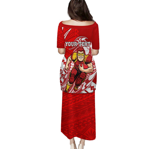 Personalized Gold Coast Suns Family Matching Puletasi and Hawaiian Shirt Polynesian Tribal Sun Mascot With Hibiscus Floral Art