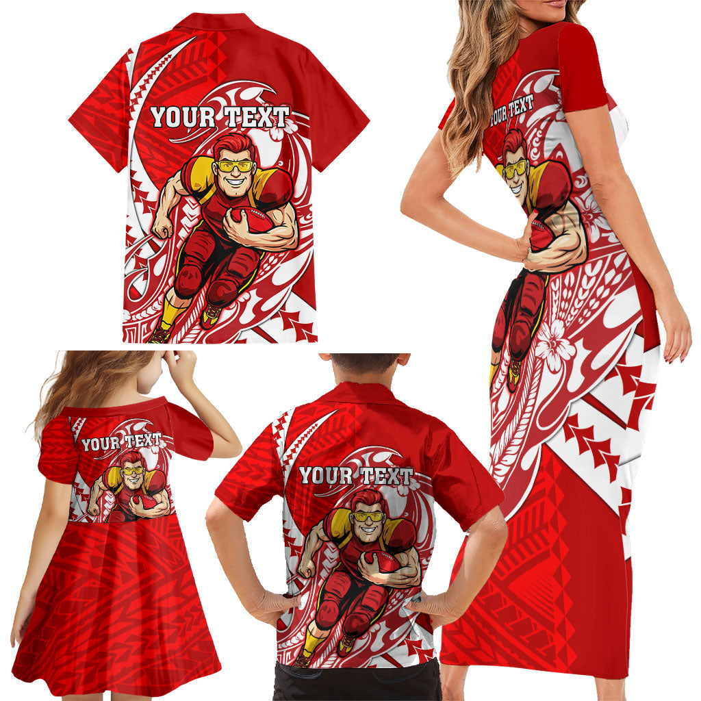 Personalized Gold Coast Suns Family Matching Short Sleeve Bodycon Dress and Hawaiian Shirt Polynesian Tribal Sun Mascot With Hibiscus Floral Art
