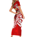 Personalized Gold Coast Suns Family Matching Short Sleeve Bodycon Dress and Hawaiian Shirt Polynesian Tribal Sun Mascot With Hibiscus Floral Art