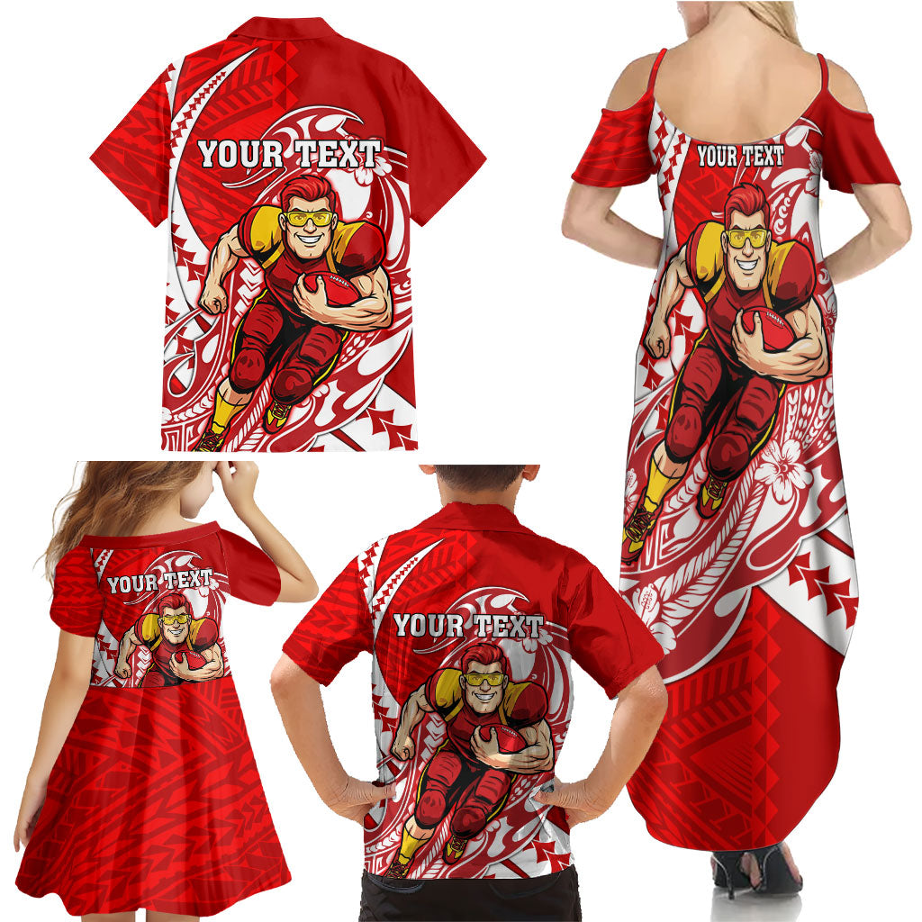 Personalized Gold Coast Suns Family Matching Summer Maxi Dress and Hawaiian Shirt Polynesian Tribal Sun Mascot With Hibiscus Floral Art