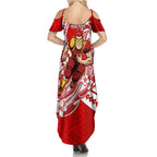Personalized Gold Coast Suns Family Matching Summer Maxi Dress and Hawaiian Shirt Polynesian Tribal Sun Mascot With Hibiscus Floral Art