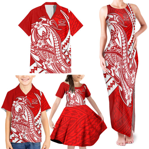 Personalized Gold Coast Suns Family Matching Tank Maxi Dress and Hawaiian Shirt Polynesian Tribal Sun Mascot With Hibiscus Floral Art