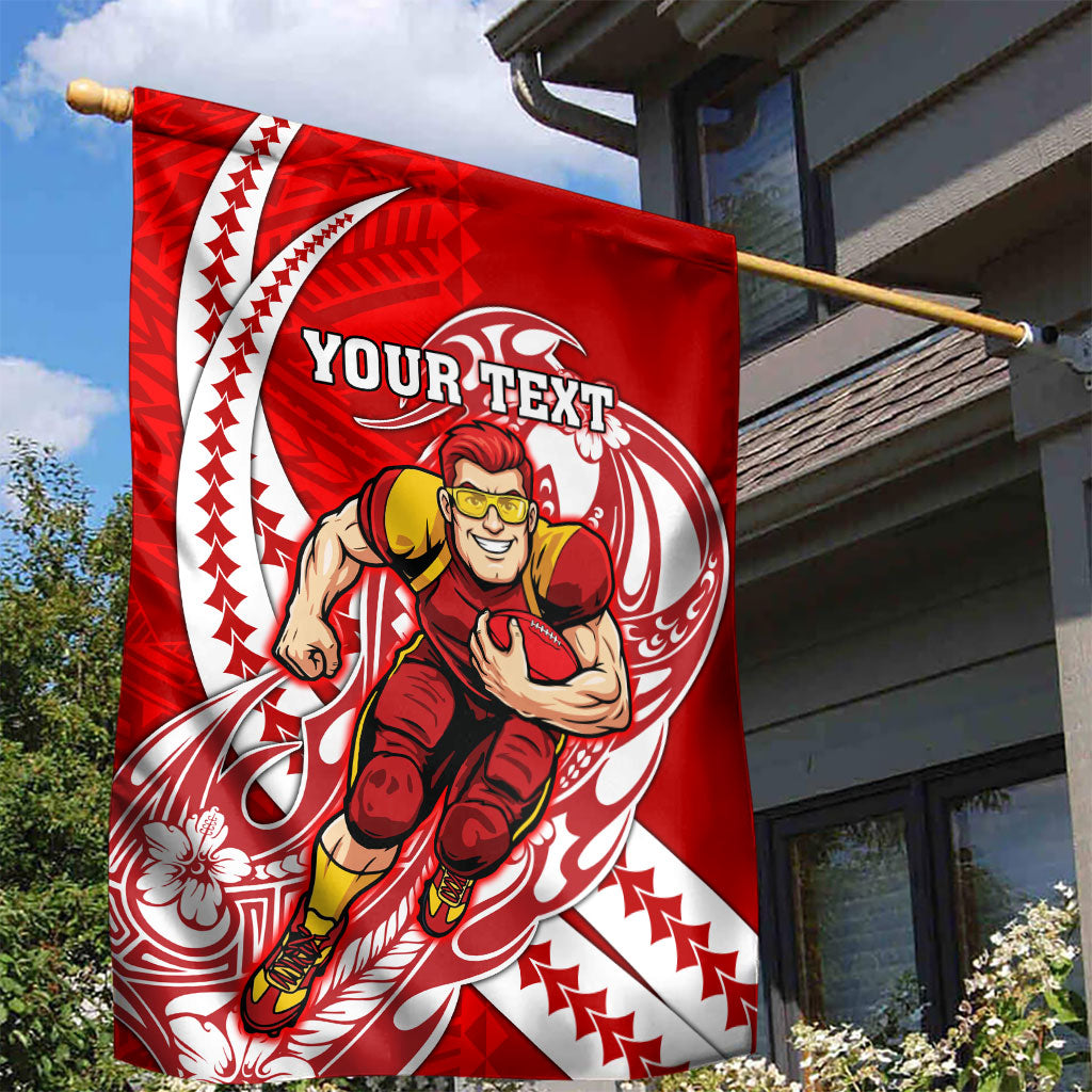 Personalized Gold Coast Suns Garden Flag Polynesian Tribal Sun Mascot With Hibiscus Floral Art