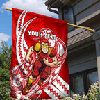 Personalized Gold Coast Suns Garden Flag Polynesian Tribal Sun Mascot With Hibiscus Floral Art
