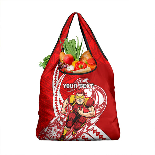 Personalized Gold Coast Suns Grocery Bag Polynesian Tribal Sun Mascot With Hibiscus Floral Art