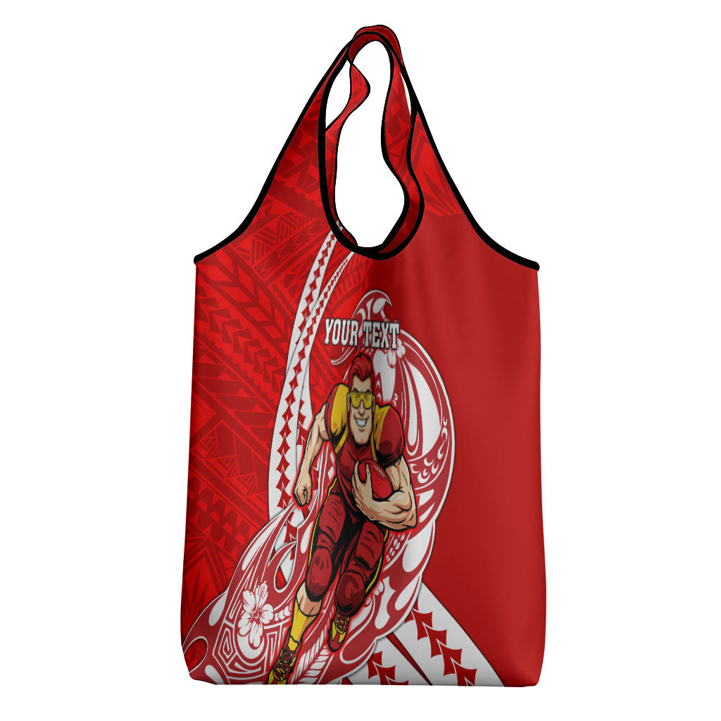 Personalized Gold Coast Suns Grocery Bag Polynesian Tribal Sun Mascot With Hibiscus Floral Art