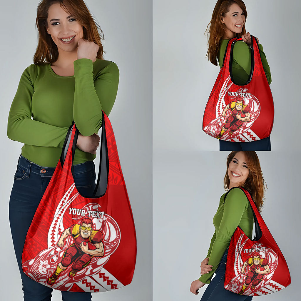 Personalized Gold Coast Suns Grocery Bag Polynesian Tribal Sun Mascot With Hibiscus Floral Art