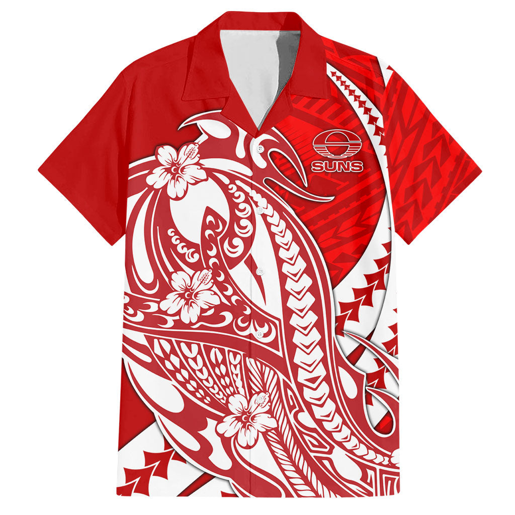 Personalized Gold Coast Suns Hawaiian Shirt Polynesian Tribal Sun Mascot With Hibiscus Floral Art