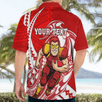 Personalized Gold Coast Suns Hawaiian Shirt Polynesian Tribal Sun Mascot With Hibiscus Floral Art