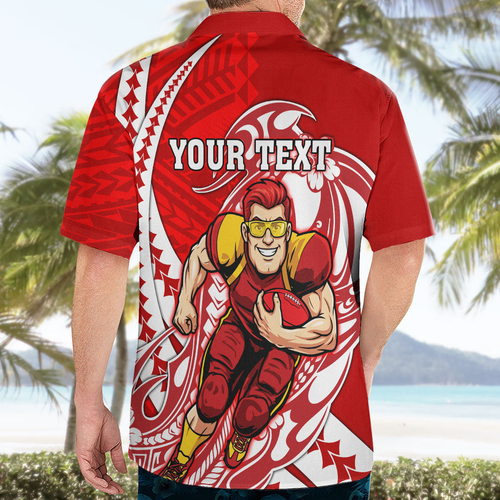 Personalized Gold Coast Suns Hawaiian Shirt Polynesian Tribal Sun Mascot With Hibiscus Floral Art