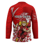 Personalized Gold Coast Suns Hockey Jersey Polynesian Tribal Sun Mascot With Hibiscus Floral Art