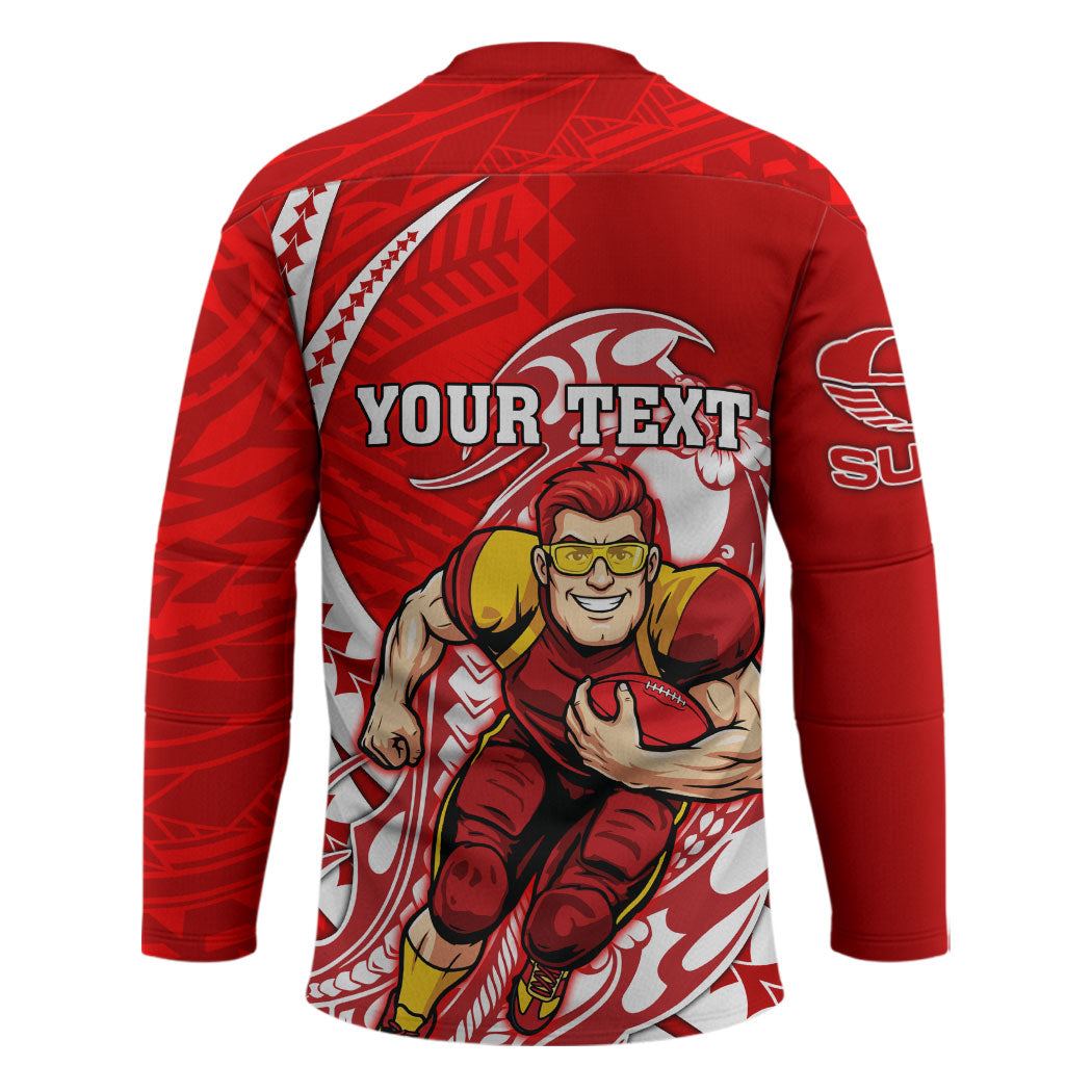 Personalized Gold Coast Suns Hockey Jersey Polynesian Tribal Sun Mascot With Hibiscus Floral Art