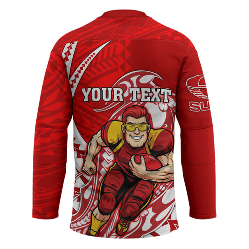Personalized Gold Coast Suns Hockey Jersey Polynesian Tribal Sun Mascot With Hibiscus Floral Art