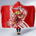 Personalized Gold Coast Suns Hooded Blanket Polynesian Tribal Sun Mascot With Hibiscus Floral Art