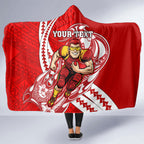 Personalized Gold Coast Suns Hooded Blanket Polynesian Tribal Sun Mascot With Hibiscus Floral Art