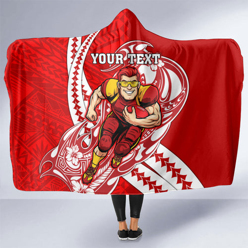 Personalized Gold Coast Suns Hooded Blanket Polynesian Tribal Sun Mascot With Hibiscus Floral Art