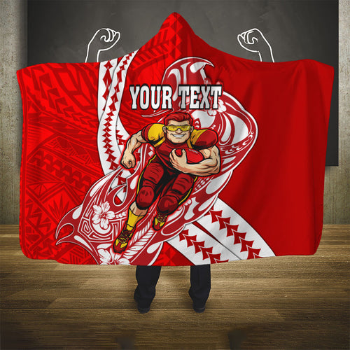 Personalized Gold Coast Suns Hooded Blanket Polynesian Tribal Sun Mascot With Hibiscus Floral Art