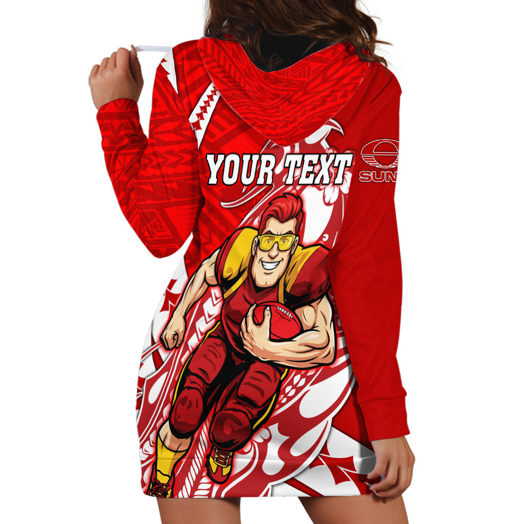 Personalized Gold Coast Suns Hoodie Dress Polynesian Tribal Sun Mascot With Hibiscus Floral Art