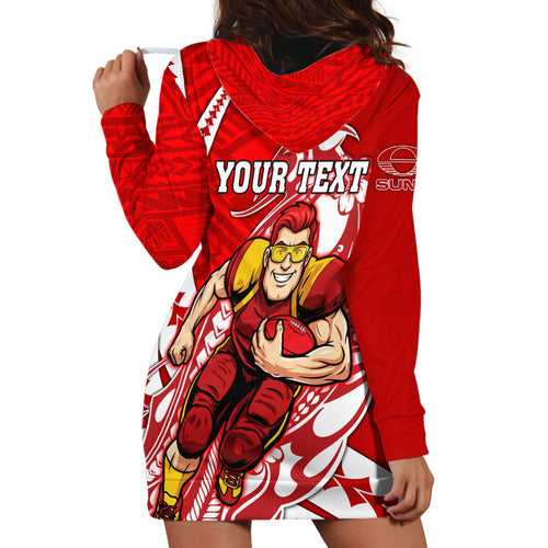 Personalized Gold Coast Suns Hoodie Dress Polynesian Tribal Sun Mascot With Hibiscus Floral Art
