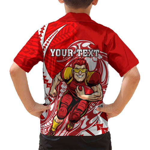 Personalized Gold Coast Suns Kid Hawaiian Shirt Polynesian Tribal Sun Mascot With Hibiscus Floral Art