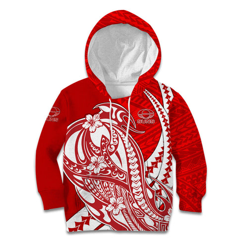 Personalized Gold Coast Suns Kid Hoodie Polynesian Tribal Sun Mascot With Hibiscus Floral Art