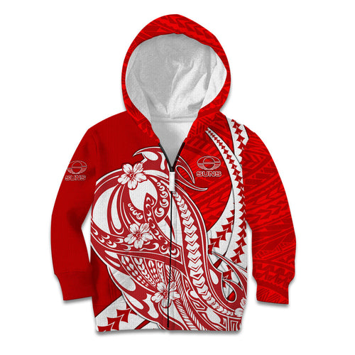 Personalized Gold Coast Suns Kid Hoodie Polynesian Tribal Sun Mascot With Hibiscus Floral Art