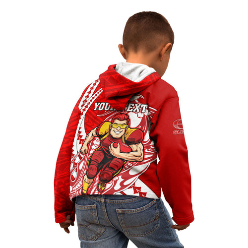 Personalized Gold Coast Suns Kid Hoodie Polynesian Tribal Sun Mascot With Hibiscus Floral Art