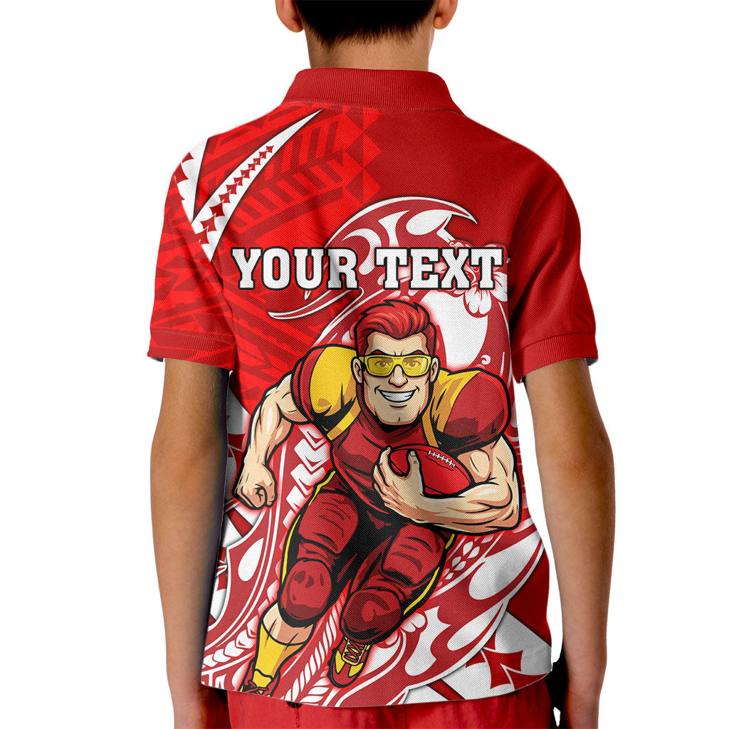 Personalized Gold Coast Suns Kid Polo Shirt Polynesian Tribal Sun Mascot With Hibiscus Floral Art