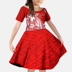 Personalized Gold Coast Suns Kid Short Sleeve Dress Polynesian Tribal Sun Mascot With Hibiscus Floral Art