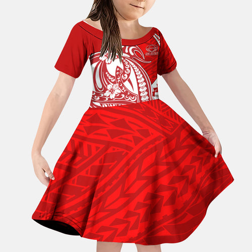 Personalized Gold Coast Suns Kid Short Sleeve Dress Polynesian Tribal Sun Mascot With Hibiscus Floral Art