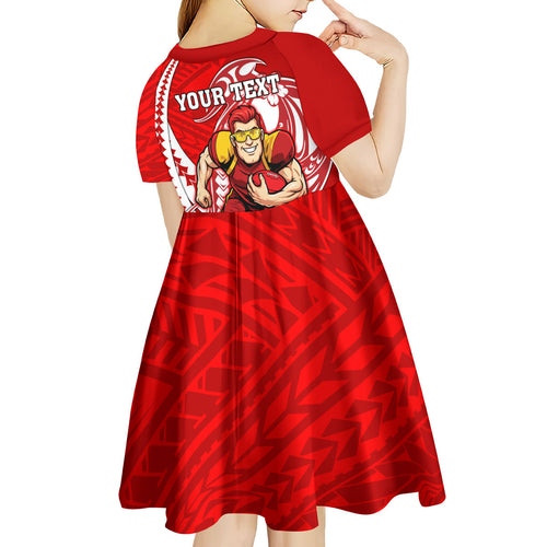 Personalized Gold Coast Suns Kid Short Sleeve Dress Polynesian Tribal Sun Mascot With Hibiscus Floral Art