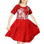 Personalized Gold Coast Suns Kid Short Sleeve Dress Polynesian Tribal Sun Mascot With Hibiscus Floral Art