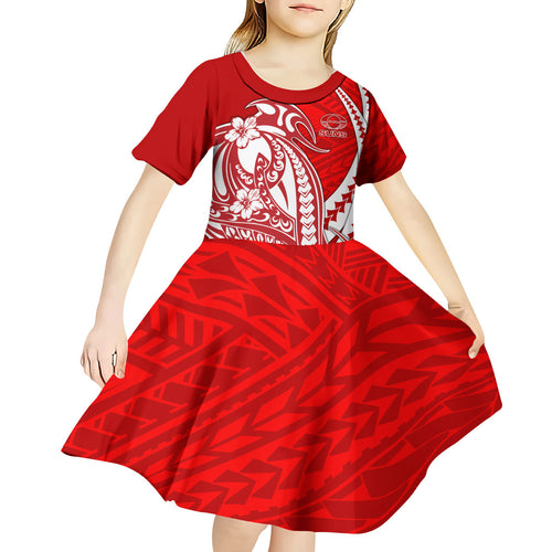 Personalized Gold Coast Suns Kid Short Sleeve Dress Polynesian Tribal Sun Mascot With Hibiscus Floral Art