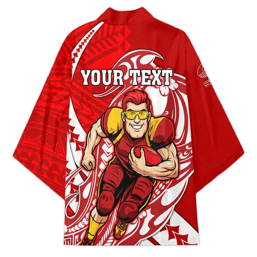 Personalized Gold Coast Suns Kimono Polynesian Tribal Sun Mascot With Hibiscus Floral Art