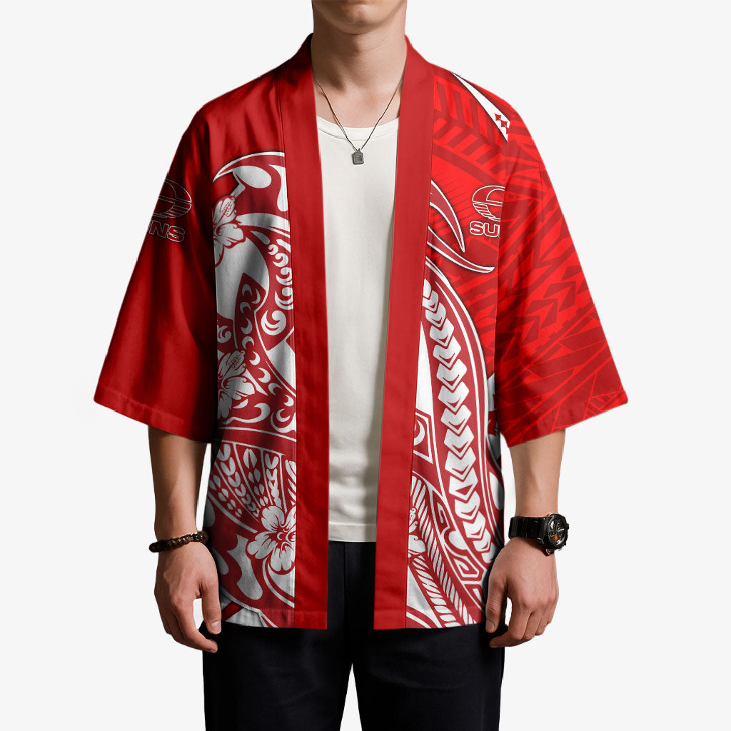 Personalized Gold Coast Suns Kimono Polynesian Tribal Sun Mascot With Hibiscus Floral Art