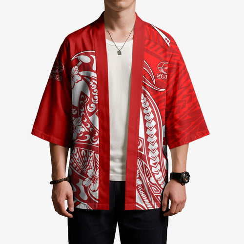 Personalized Gold Coast Suns Kimono Polynesian Tribal Sun Mascot With Hibiscus Floral Art